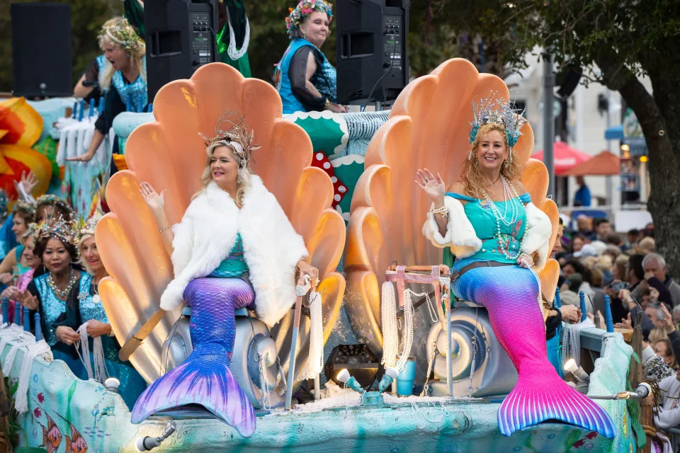 5bdcdfbcf289c457c03c4d1aebd214a1 Krewe of Dominque Youx of Panama City Florida at mardi gras parade - Mermaid Float