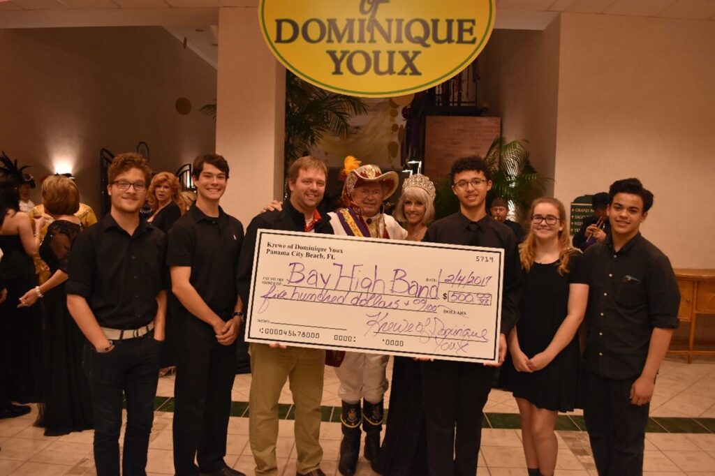 Krewe of Dominique Youx Panama City supporting Bay Highschool Band program with charity